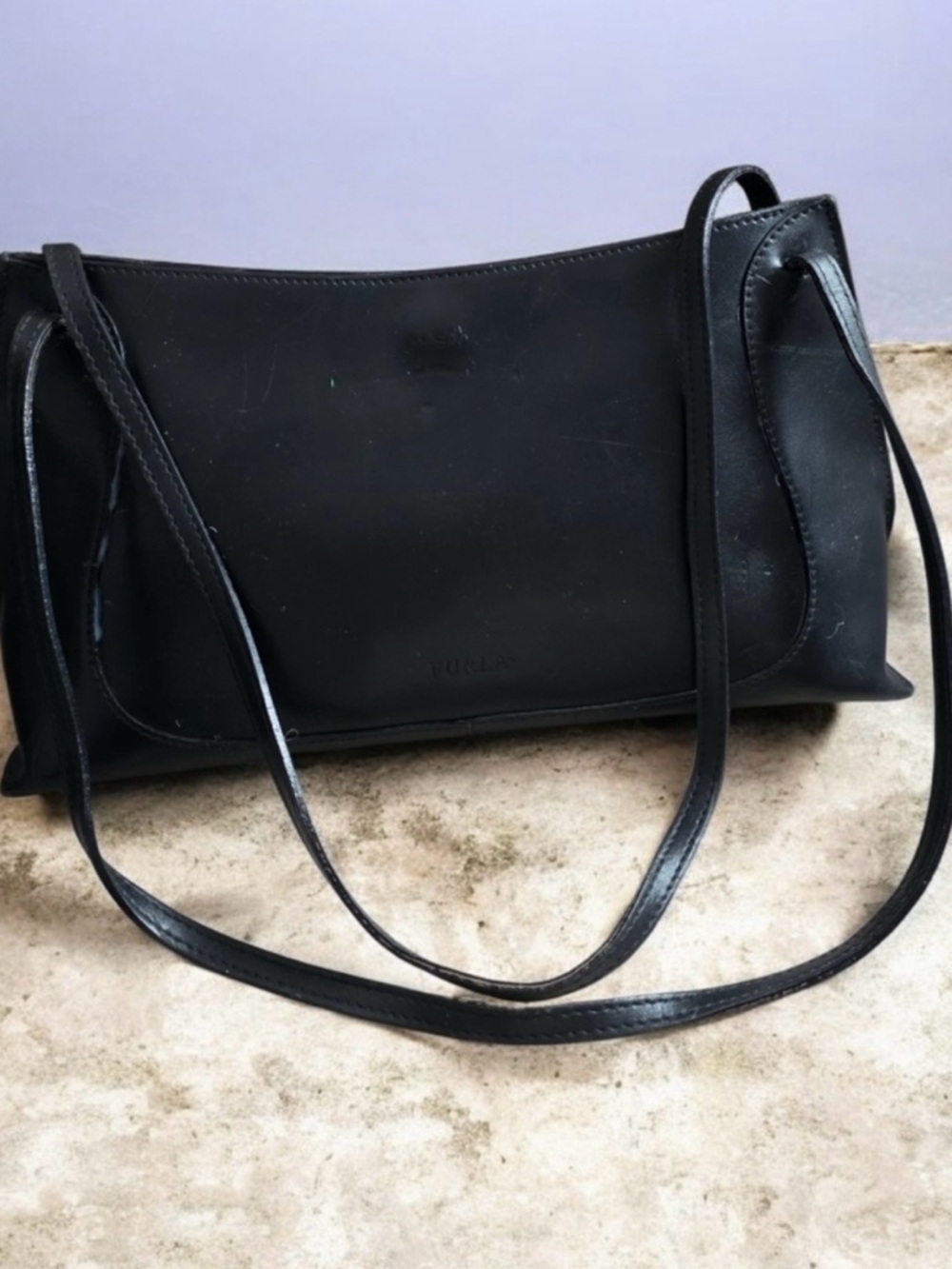 Vintage Furla Black Leather Shoulder Bag Minimalist 90s Y2K Made in Italy